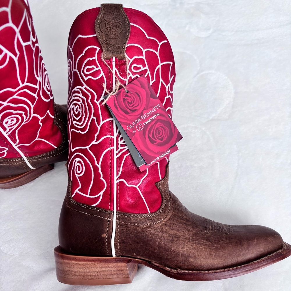 TWISTED X Olivia Bennett Tech X Square Toe Rose Shaft Western Boots--NWT--7B
